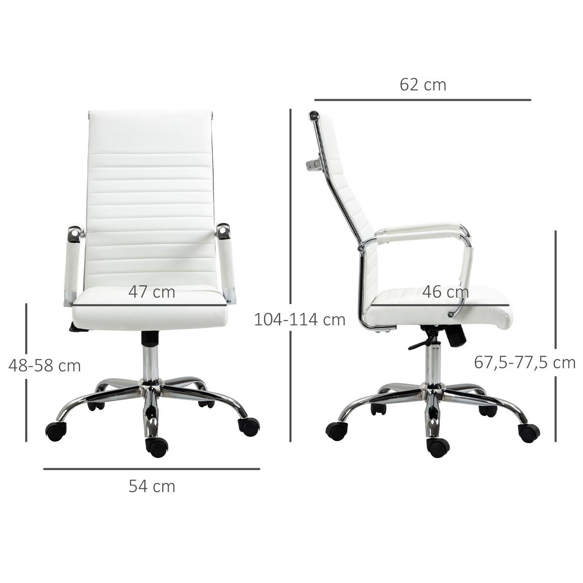 BÜROSTUHL Drehstuhl Chefsessel höhenverstellbar Kunstleder Schaumstoff Weiß - Weiß, Leder (62/114/54cm) - Vinsetto