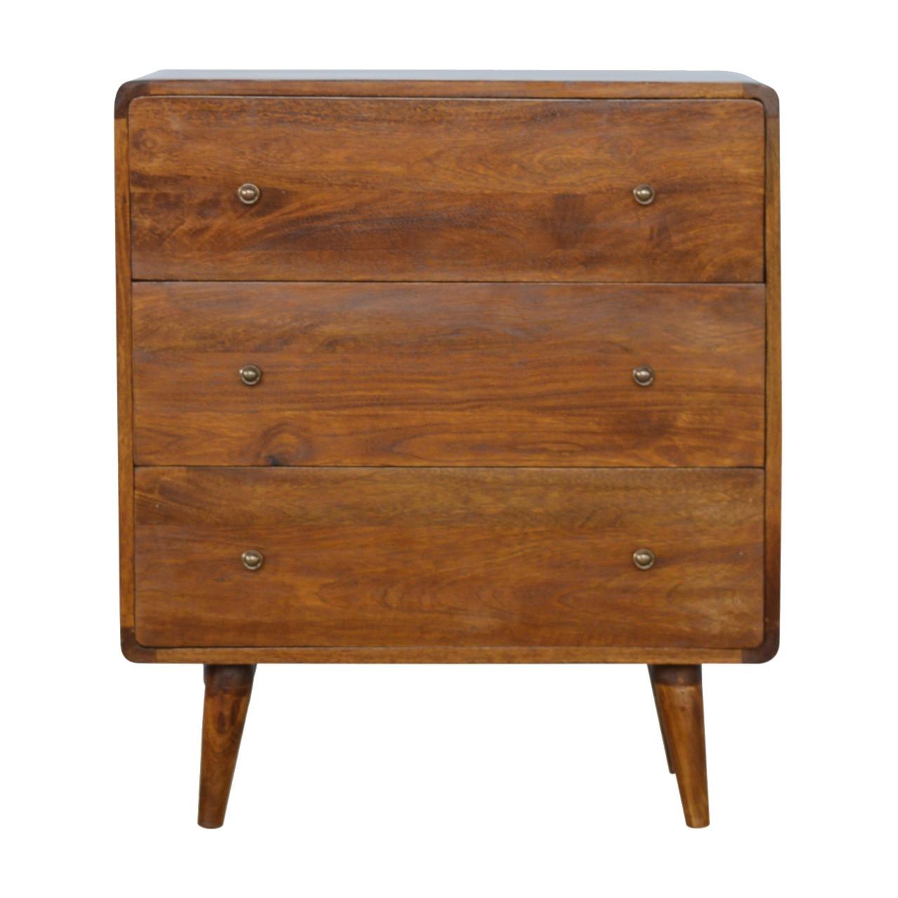 KOMMODE im Kastanien-Finish, 3-Schublades, Braun - Messingfarben/Braun, Holz/Metall (70/80/35cm) - Artisan Furniture