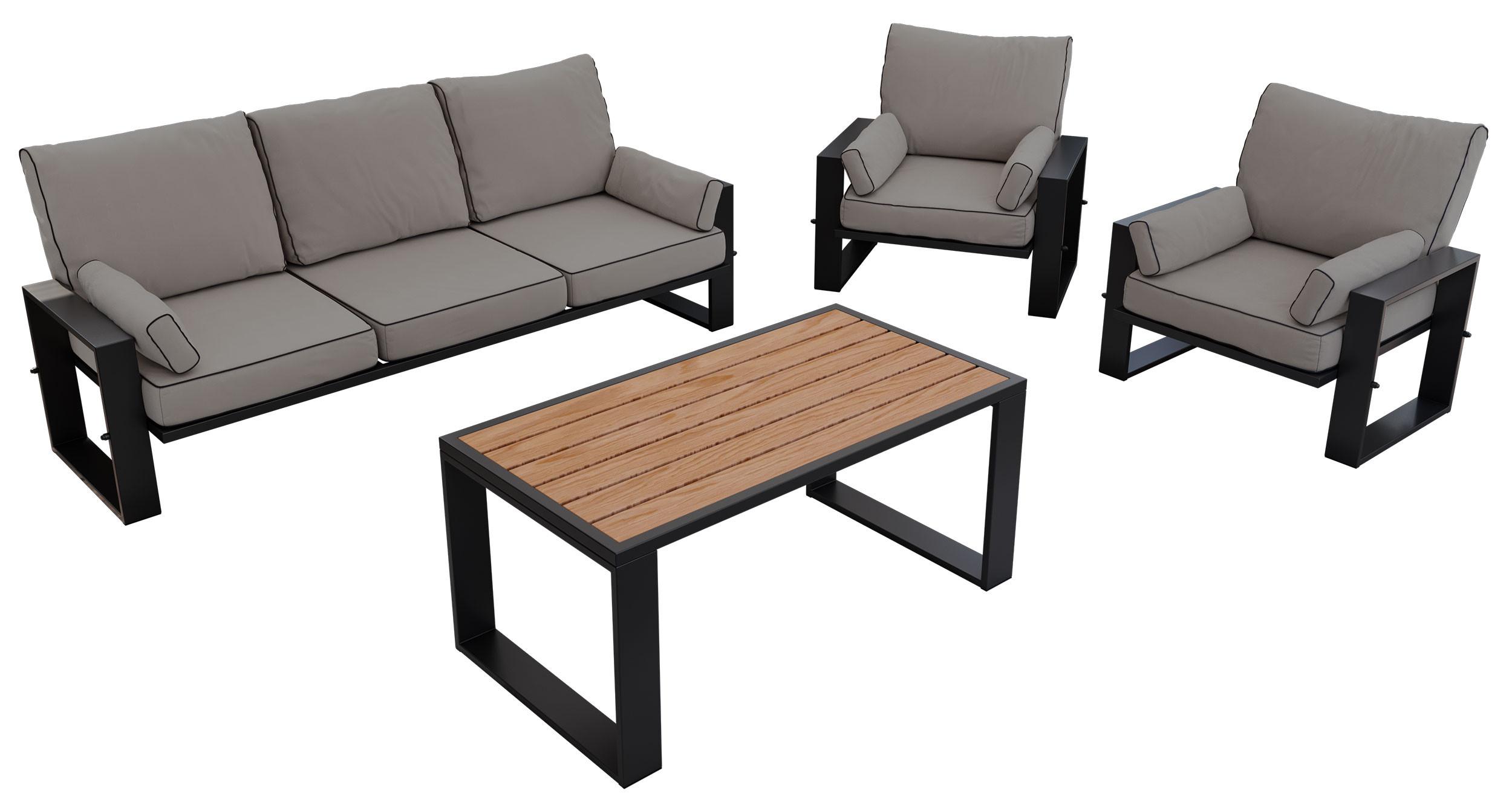GARTENMÖBEL-SET ELBA: 1x Tisch, 1x Sofa, 2x Sessel - Grau - Grau, Textil - MKS