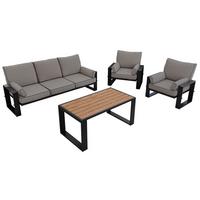GARTENMÖBEL-SET ELBA: 1x Tisch, 1x Sofa, 2x Sessel - Grau - Grau, Textil - MKS