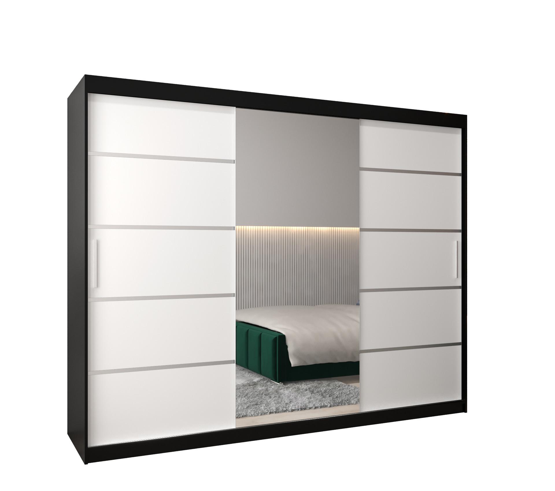 SCHWEBETÜRENSCHRANK 200/250/62 3-türig - Silberfarben/Schwarz, Holz/Kunststoff (250/200/62cm) - MÖBEL KRYSPOL