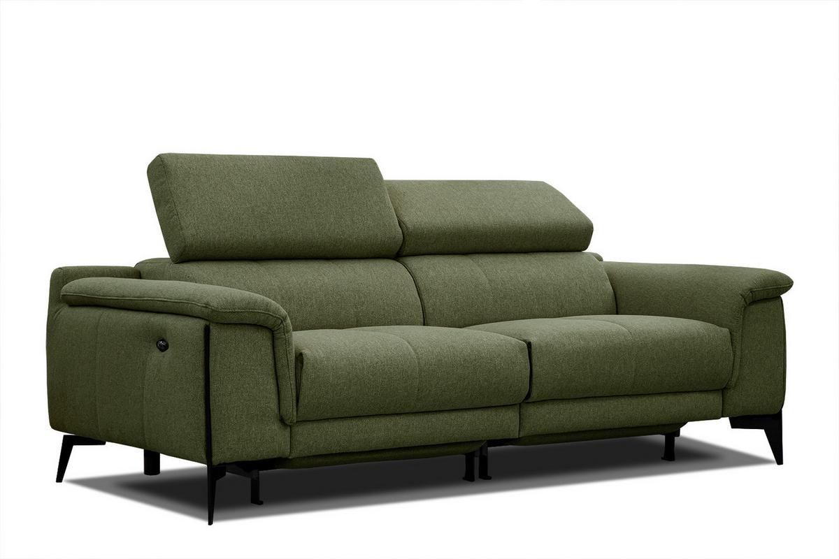 RELAXSOFA MATERA 3-Sitzer mit 2 Relaxfunktionen, olivgrün - Schwarz/Olivgrün, Holzwerkstoff/Textil (212/82/103cm) - Wozimo