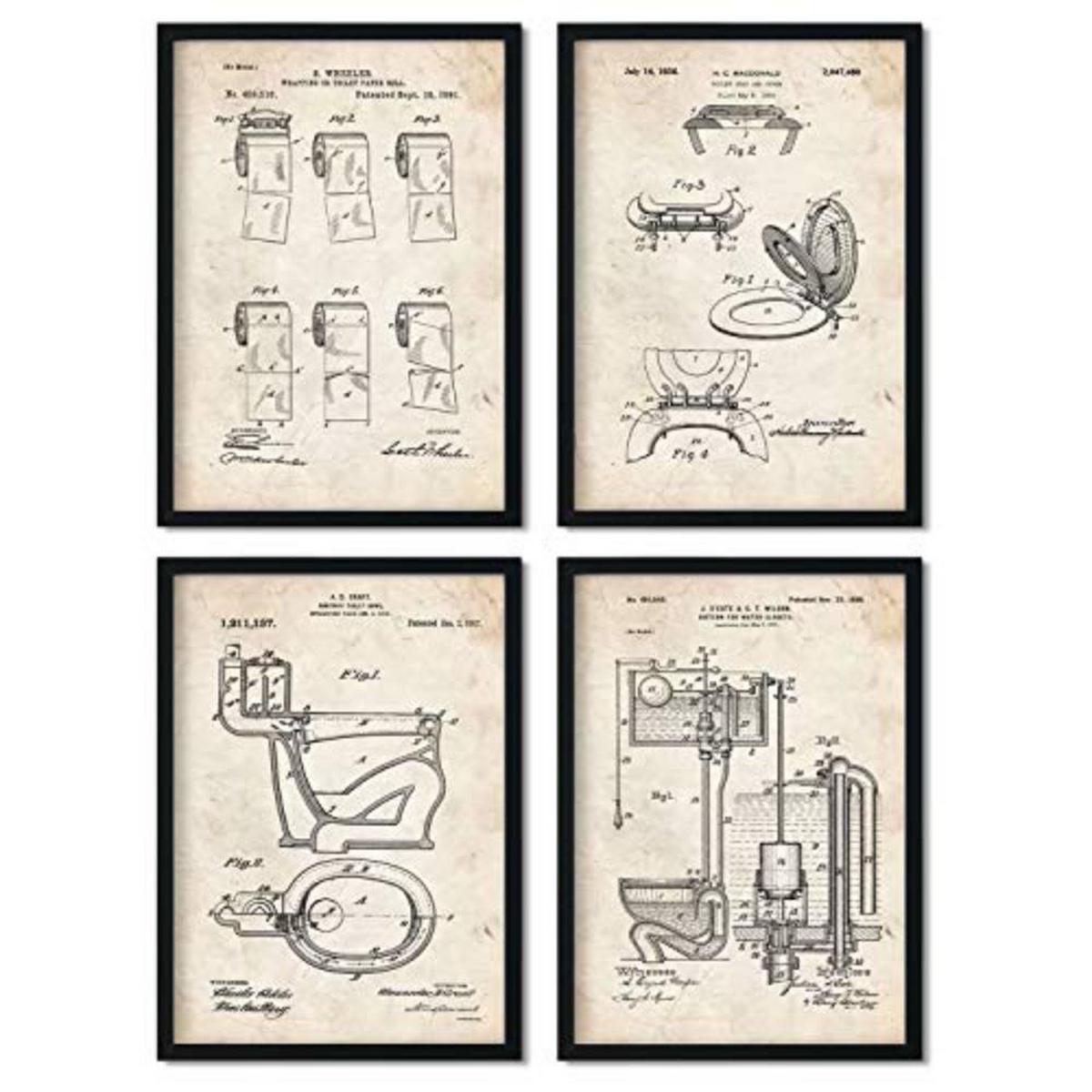 POSTER Set mit 4 Jahrgang Klinge Vater Patent A4 Schwarzer Rahmen - Schwarz, Papier (29.7/3cm) - Nacnic