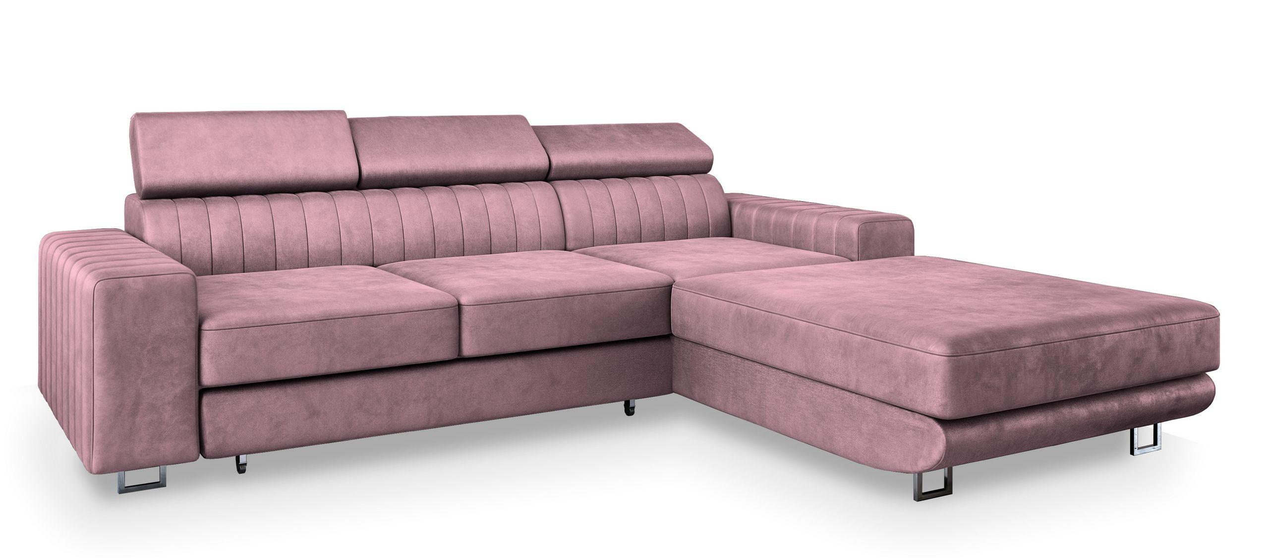 ECKSOFA NOTO R-S Lila Velours-Stoff mit Schlaffunktion - Lila/Silberfarben, Holz/Textil (267/190cm) - MASSENO