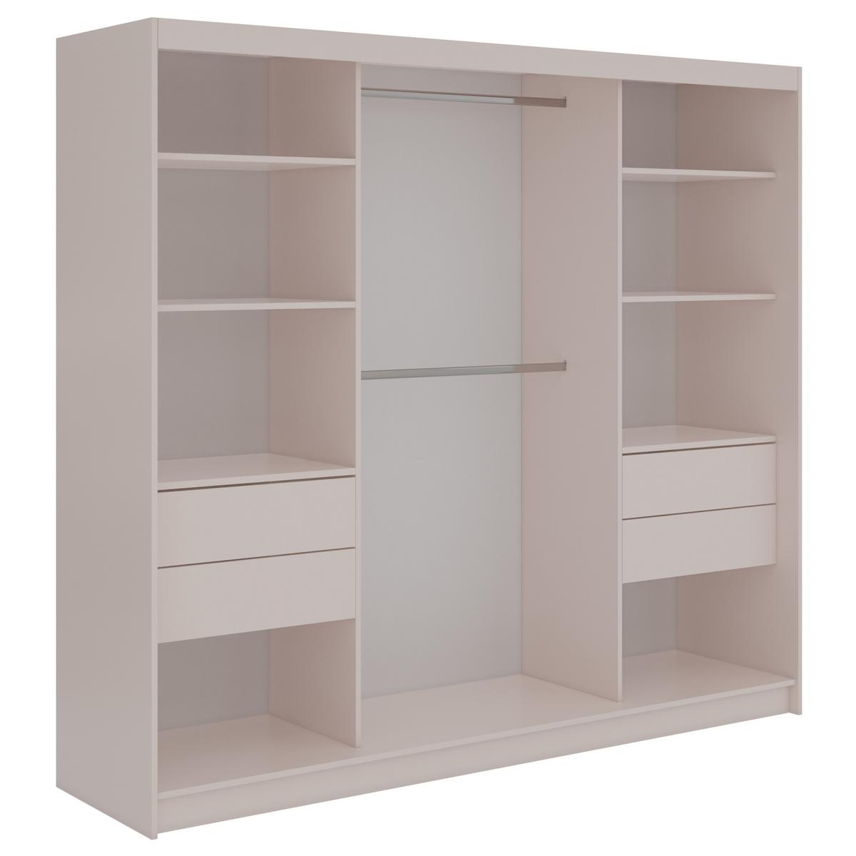 SCHWEBETÜRENSCHRANK mit Spiegel und Schubladen - WALENCJA - 240 - Kaschmir-Grau lacobel - Kaschmir/Alufarben, Holzwerkstoff/Metall (240/216/61cm) - MKS