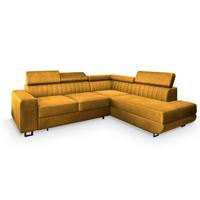 ECKSOFA NOLA R-S Gelb Velours-Stoff mit Schlaffunktion - Gelb/Silberfarben, Holz/Textil (253/190cm) - MASSENO
