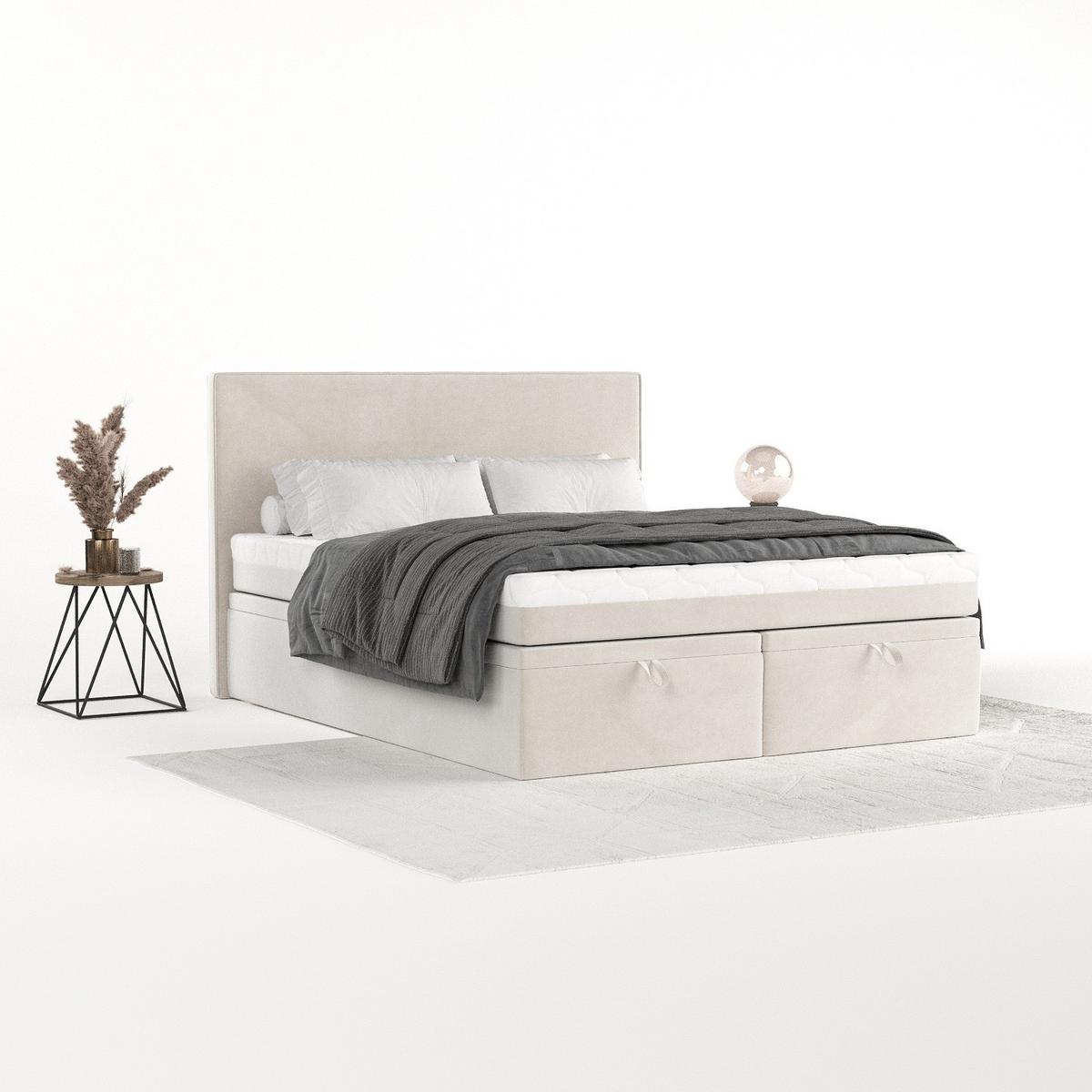 BOXBETT Zalla 160/200 cm Creme im Paros Stoff - Creme/Schwarz, Holz/Holzwerkstoff (160/200cm) - AltaBeds