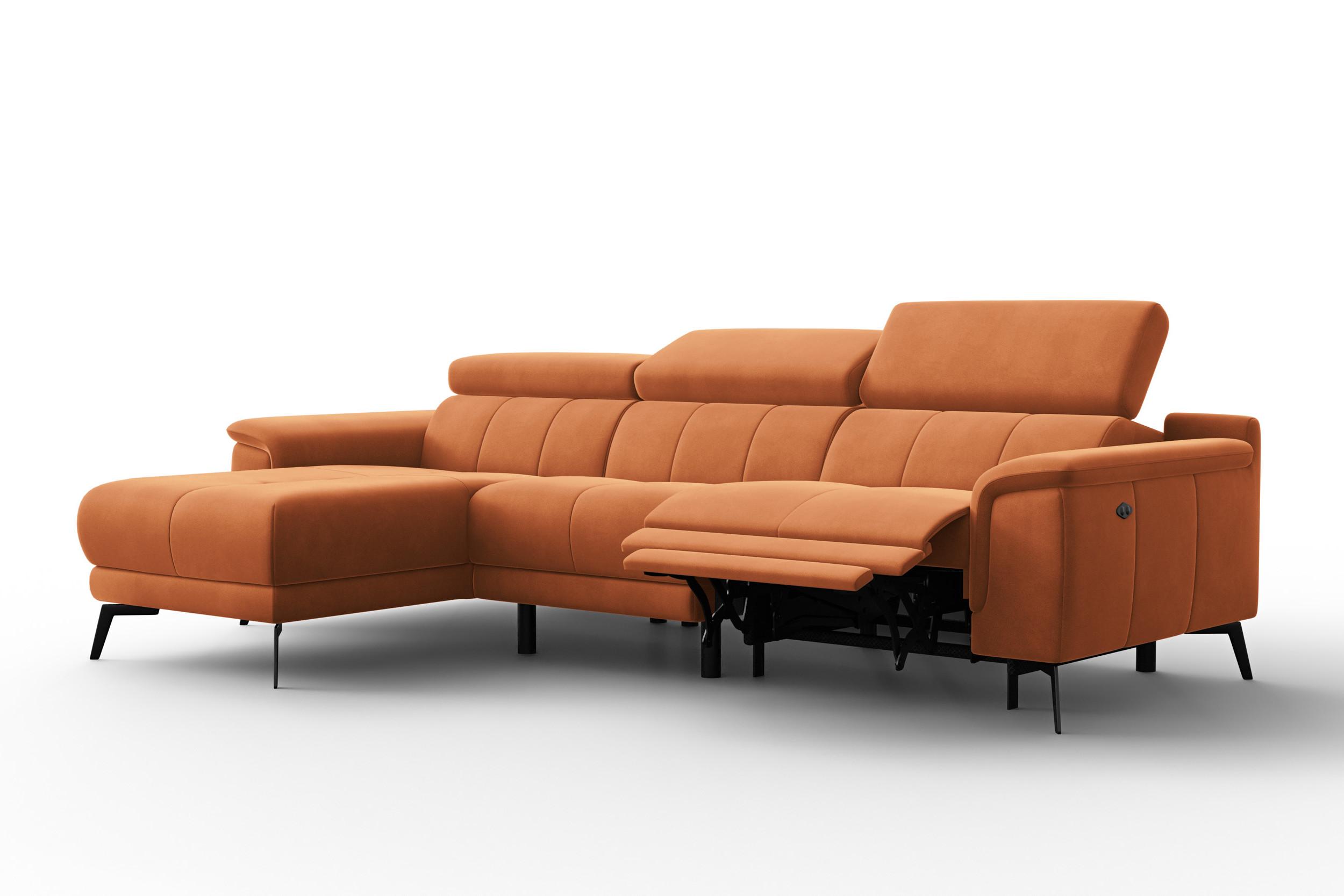 ECKSOFA FIERO 4-Sitzer LINKS, Oranger Veloursstoff - Schwarz/Orange, Holz/Textil (288/170cm) - Courtois Laville