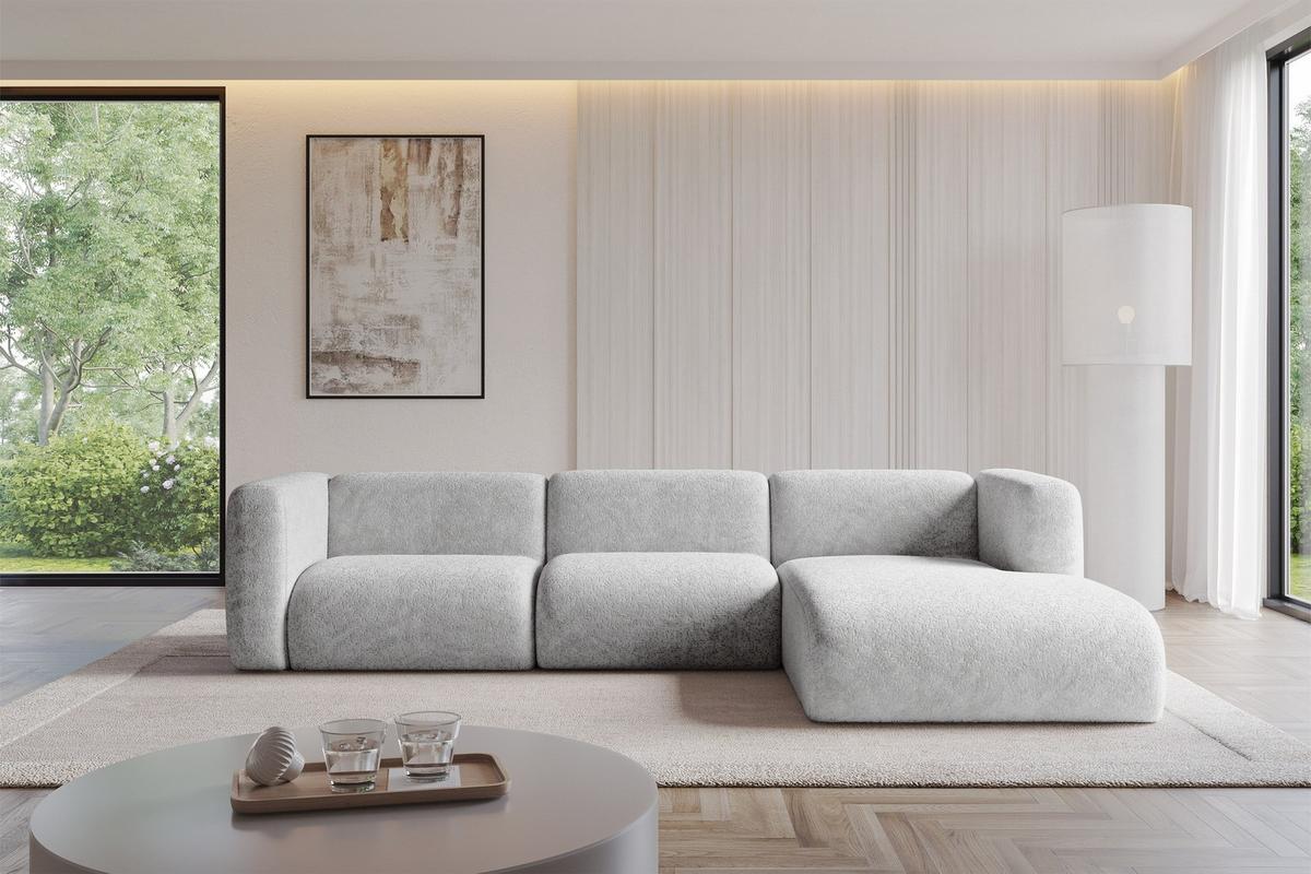 ECKSOFA Ottomane Rechts MIRA-L2 318x179x89 Grau Velours - Schwarz/Grau, Holzwerkstoff/Kunststoff (318/179cm) - ALTDECOR