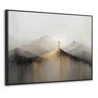 LEINWAND Bilder mit Rahmen - Hügel - Abstrakt - Kreuz - Christentum - 80x60 - Beige, Textil (80/60cm) - MuchoWow