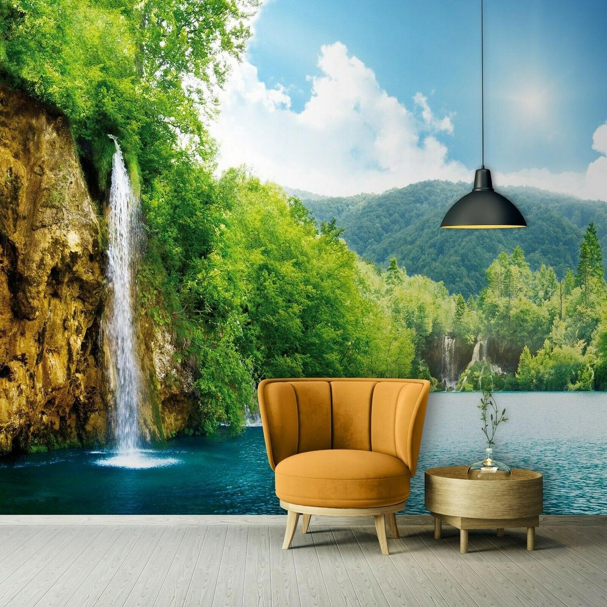 FOTOTAPETE Wasserfall 3D Natur 150x105 - Multicolor, Papier (150/105cm) - Wallarena