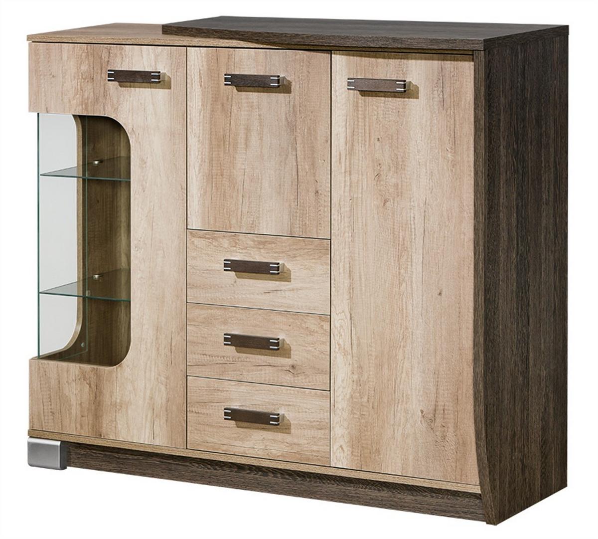 KOMMODE PALMERO 130/114/46cm mit 3 Schubladen 3 Türen Braun - Eichefarben/Braun, Holzwerkstoff (130/114/46cm) - MASSENO