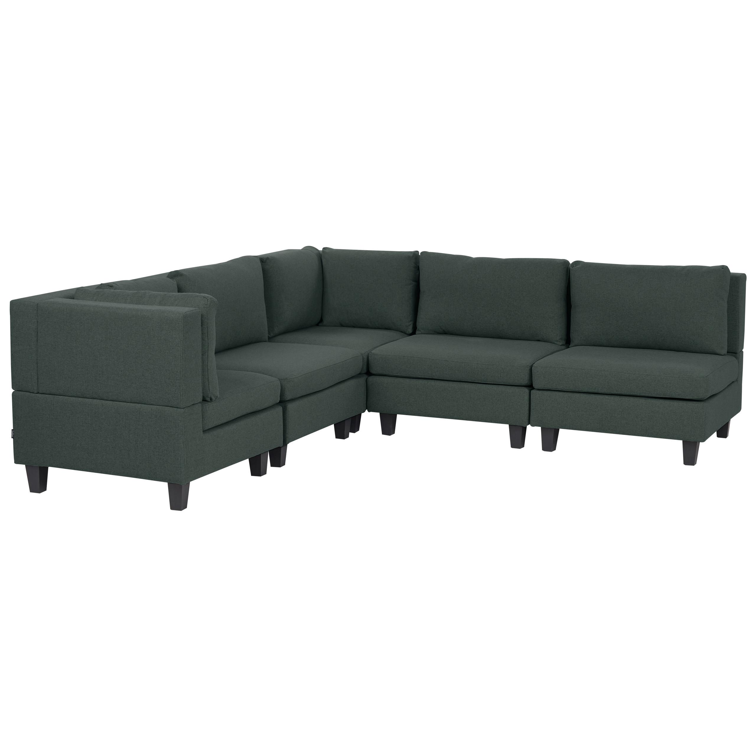 ECKFSOFA Modul 5-Sitzer rechtsseitig Dunkelgrün Stoff Unstad - Schwarz/Grün, Textil (228/228cm) - Beliani