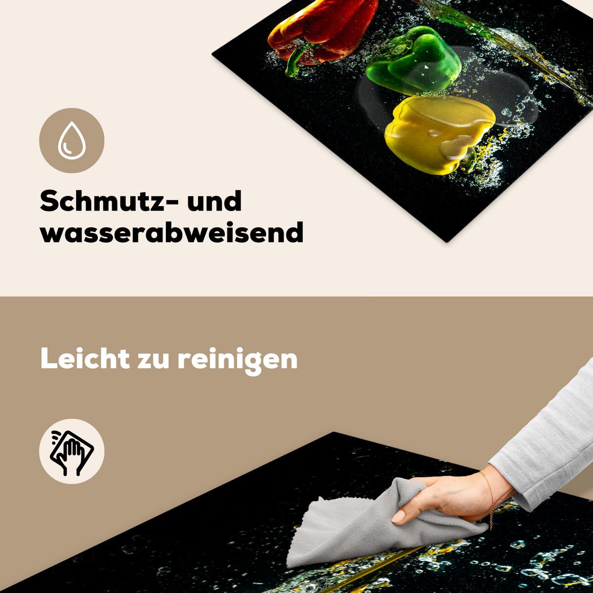 HERDABDECKPLATTE Paprika - Gemüse - Wasser - Schwarz - Rot - Grün - Gelb Abdeckung Ceranfeld 57.6x51.6 cm - Multicolor, Kunststoff (57.6/51.6/0.2cm) - MuchoWow
