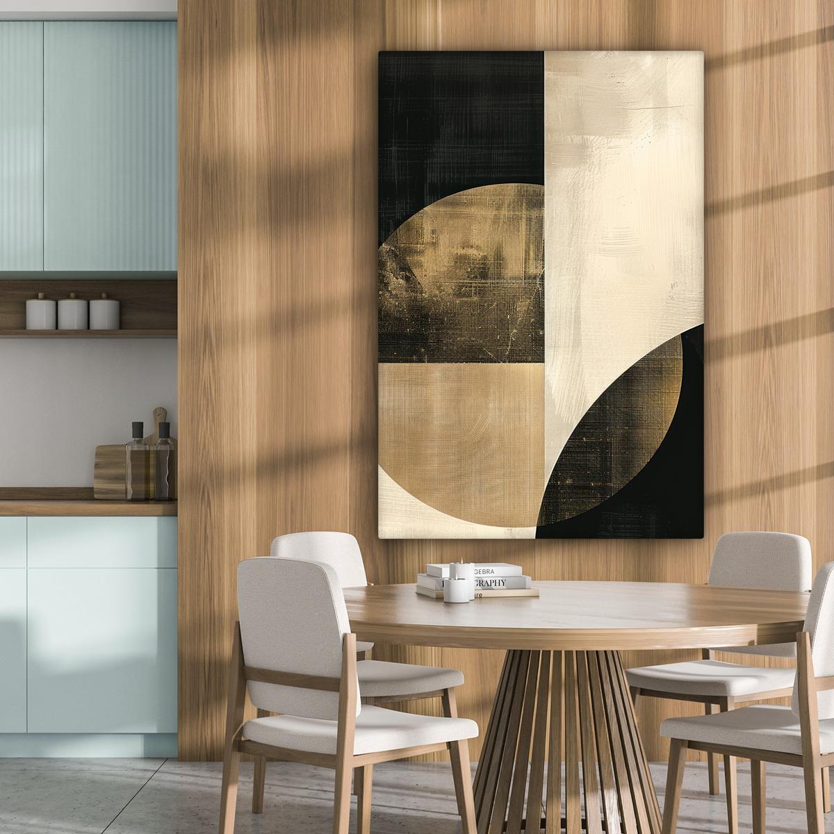 LEINWANDBILD Abstrakt - Geometrische Formen - Schwarz - Gold Deko Groß 90x140 cm - Ecru, Textil (90/140cm) - MuchoWow