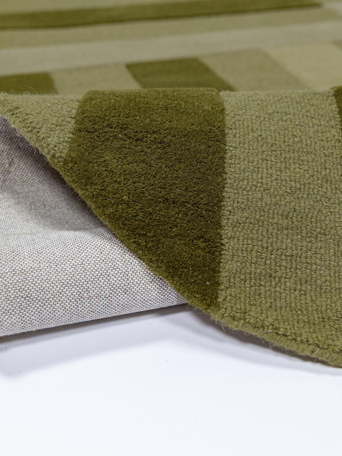 WOLLTEPPICH handgetuftet LUNAN, Blockstreifen, Olivgrün, 140 x 200 cm - Grün, Textil (140/200cm) - KADIMA DESIGN