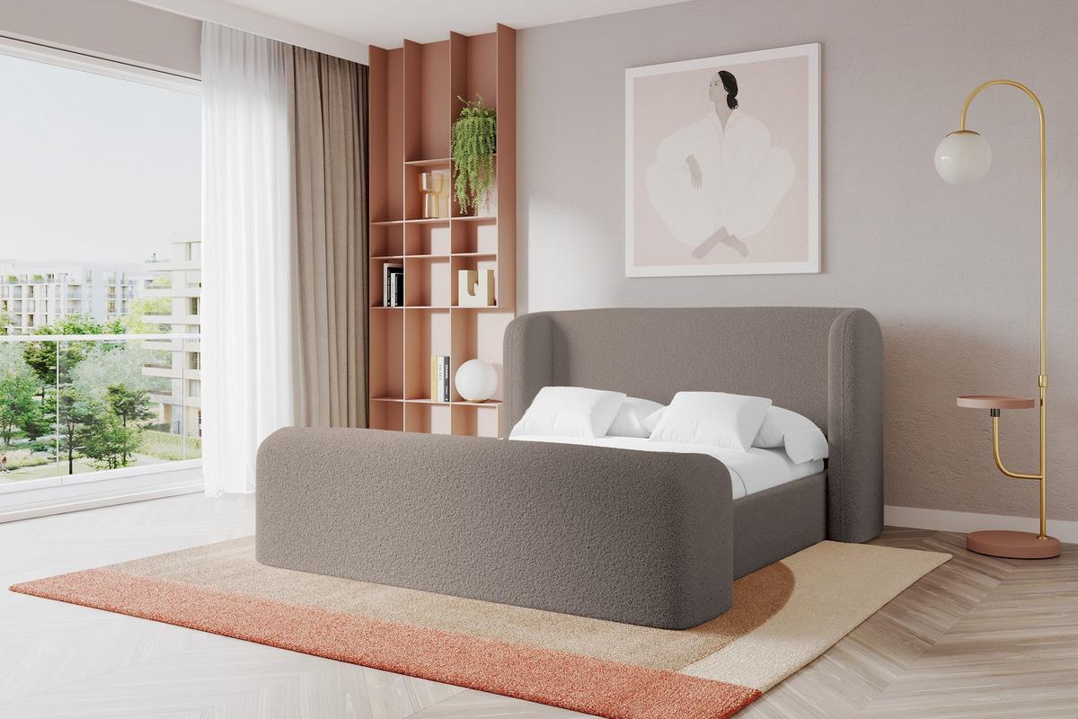 POLSTERBETT mit Bettkasten, Fußteil und Lattenrost, Bett mit Matratze H3/H4 - ESTI-Z 140x200 Braun - Braun, Holzwerkstoff/Textil (140/200cm) - ALTDECOR