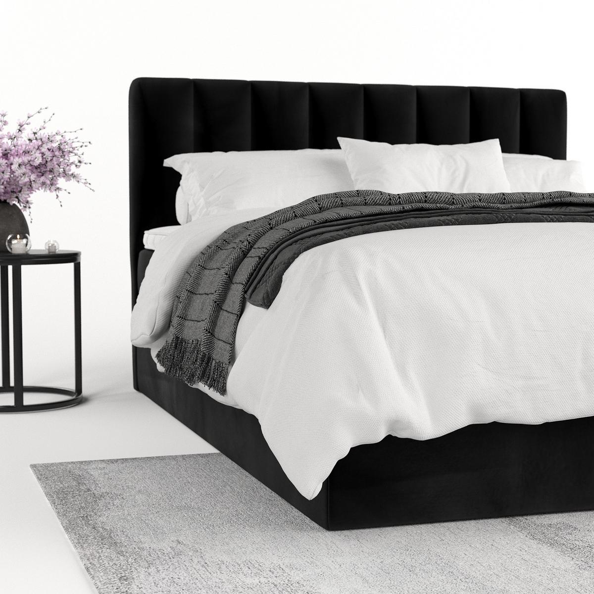 BOXBETT Lusso 140/200 cm Schwarz im Kronos Stoff - Schwarz, Holz/Holzwerkstoff (140/200cm) - AltaBeds