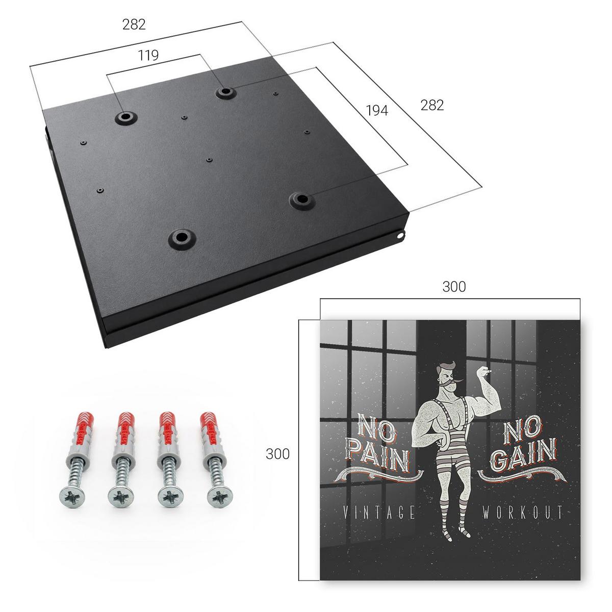 SCHLÜSSELBOX Schwarz 30x30 cm- Türöffnung nach rechts - Retro Strongman - Schwarz, Metall (30/30/5cm) - TULUP