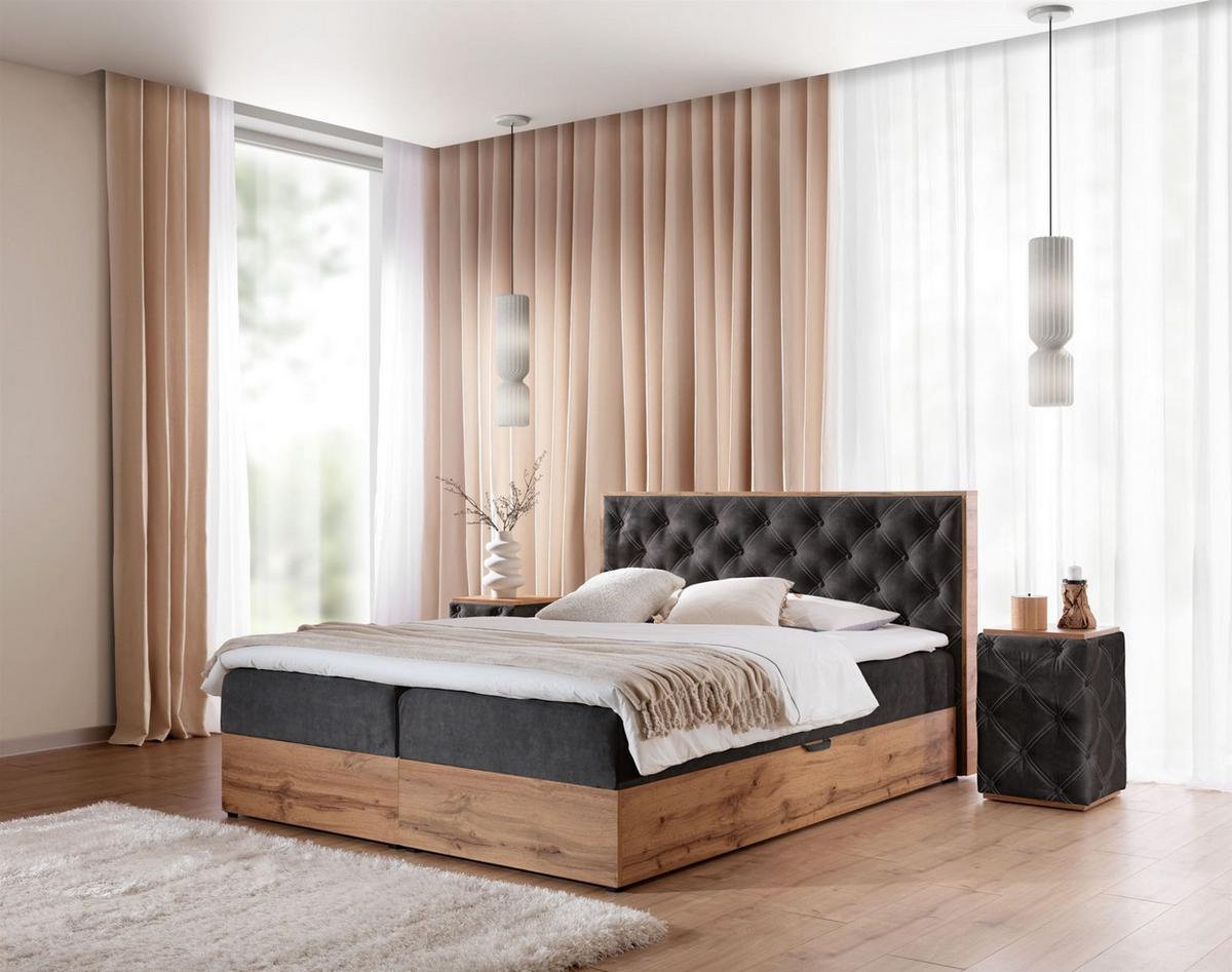BOXBETT Maximo In Torre - Schwarz, Holzwerkstoff/Textil (120/200cm) - Fun Möbel
