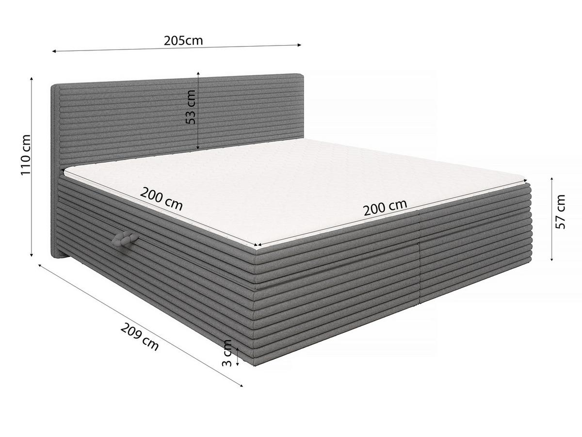 BOXBETT Roma 200/200 cm Dunkelgrau Plüschcord - Dunkelgrau/Schwarz, Holz/Kunststoff (200/200cm) - S-Style Möbel