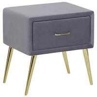 NACHTTISCH Samtstoff grau/gold 1 Schublade 38/46/49 cm Flayat - Goldfarben/Grau, Textil (46/49/38cm) - Beliani