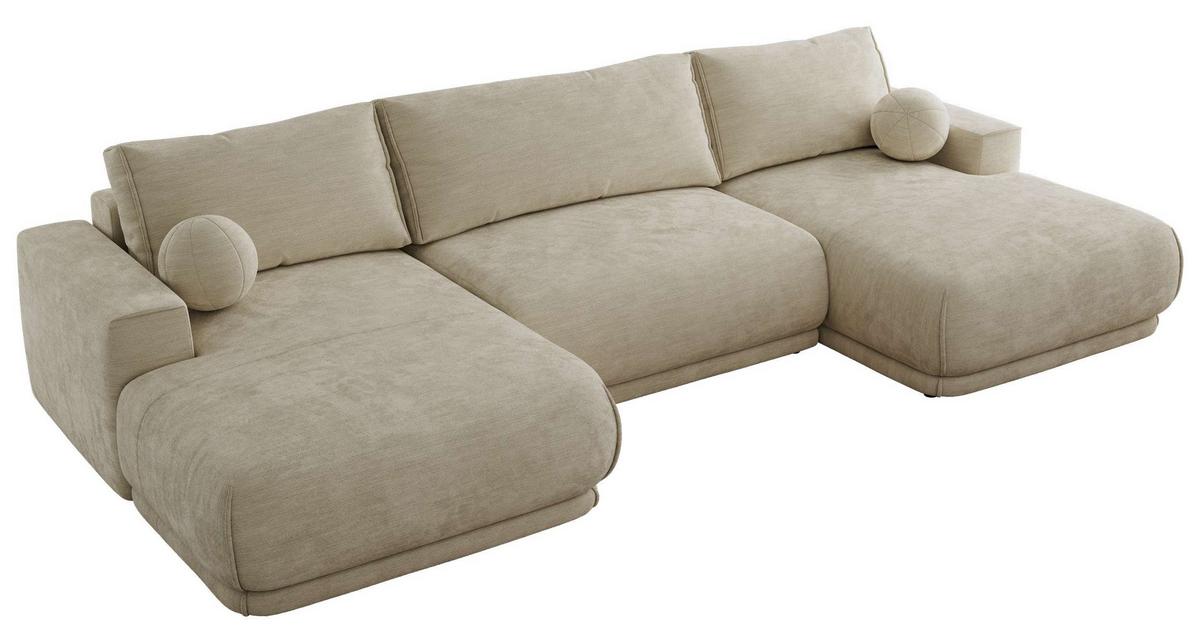 WOHNLANDSCHAFT RINA U Beige Schenille glatt - Beige/Schwarz, Kunststoff/Textil (360/85/170cm) - MKS