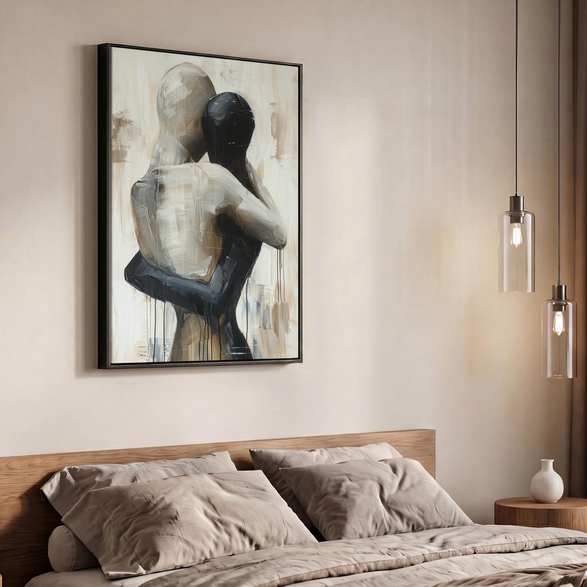 LEINWAND Bilder mit Rahmen - Abstrakt - Liebe - Schwarz und weiß - Modern - 70x100 - Schwarz, Textil (70/100cm) - MuchoWow