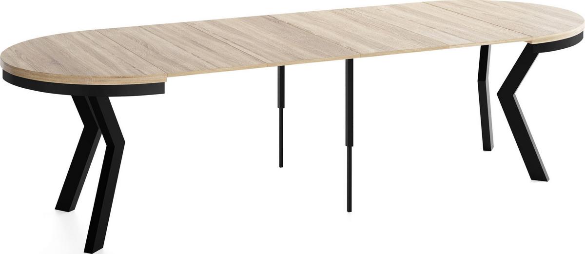 ESSTISCH Savio Neo rund ausziehbar verlängerbar XXL, Eiche Sonoma Hellbraun 100-300/100/77 cm - Schwarz/Sonoma Eiche, Holz/Holzwerkstoff (100/300/77cm) - WFL GROUP