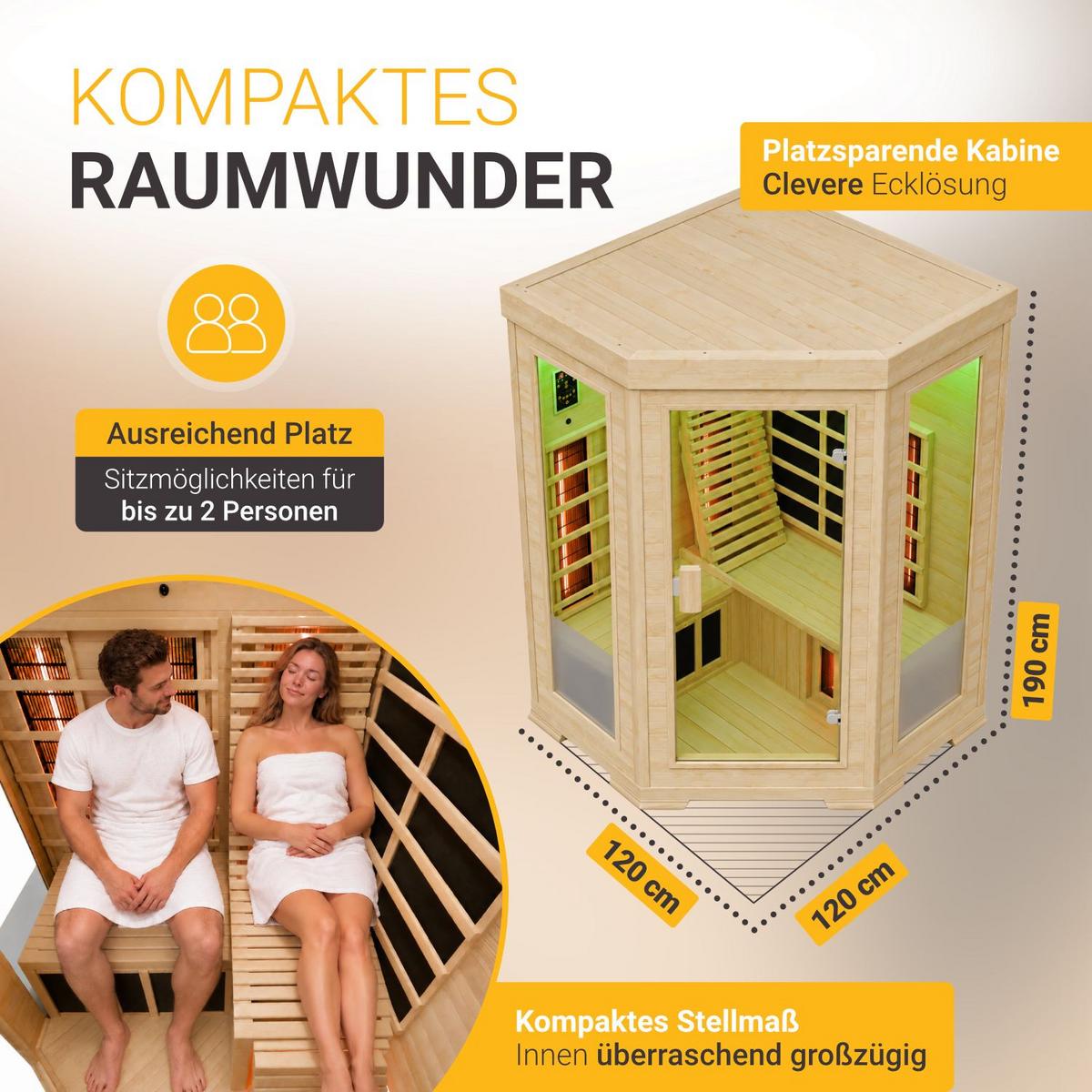 INFRAROTKABINE Aalborg mit Dual Technologie & Hemlockholz - Naturfarben, Holz (120/190/120cm) - Artsauna