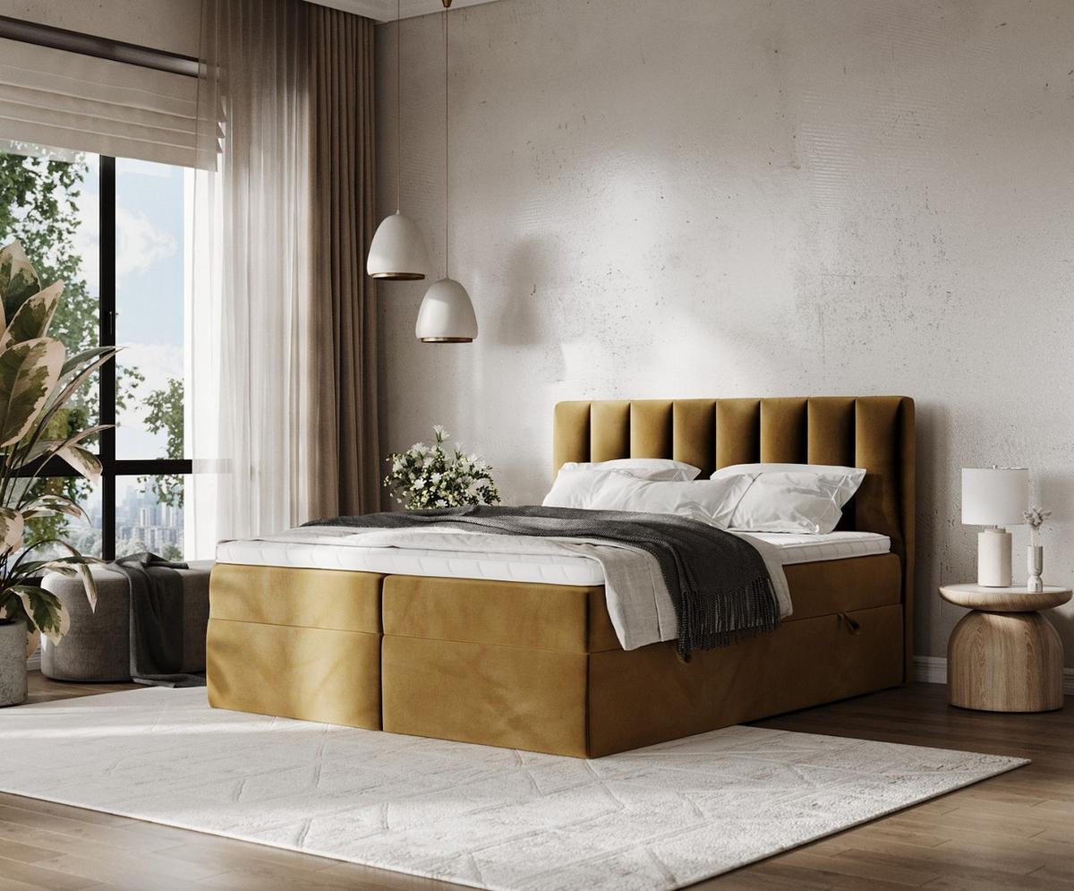 BOXBETT Bari 200/200 cm Honiggelb im Kronos Stoff - Honig, Holz/Holzwerkstoff (200/200cm) - AltaBeds