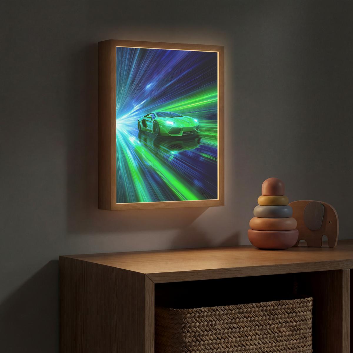 NACHTTISCHLAMPE MIT AKKU Geschwindigkeit - Leicht - Sportwagen - Grün 30x40 cm - Grün, Holzwerkstoff (8/30/40cm) - OnlyWow