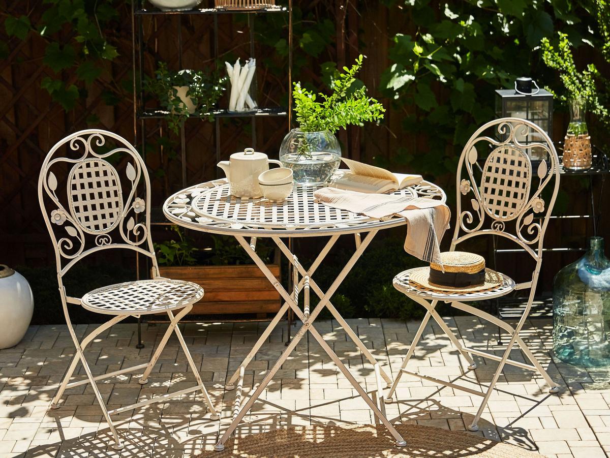 GARTENTISCH cm Metall Cremeweiß Bivio - Weiß, Metall (90/90/74cm) - Beliani