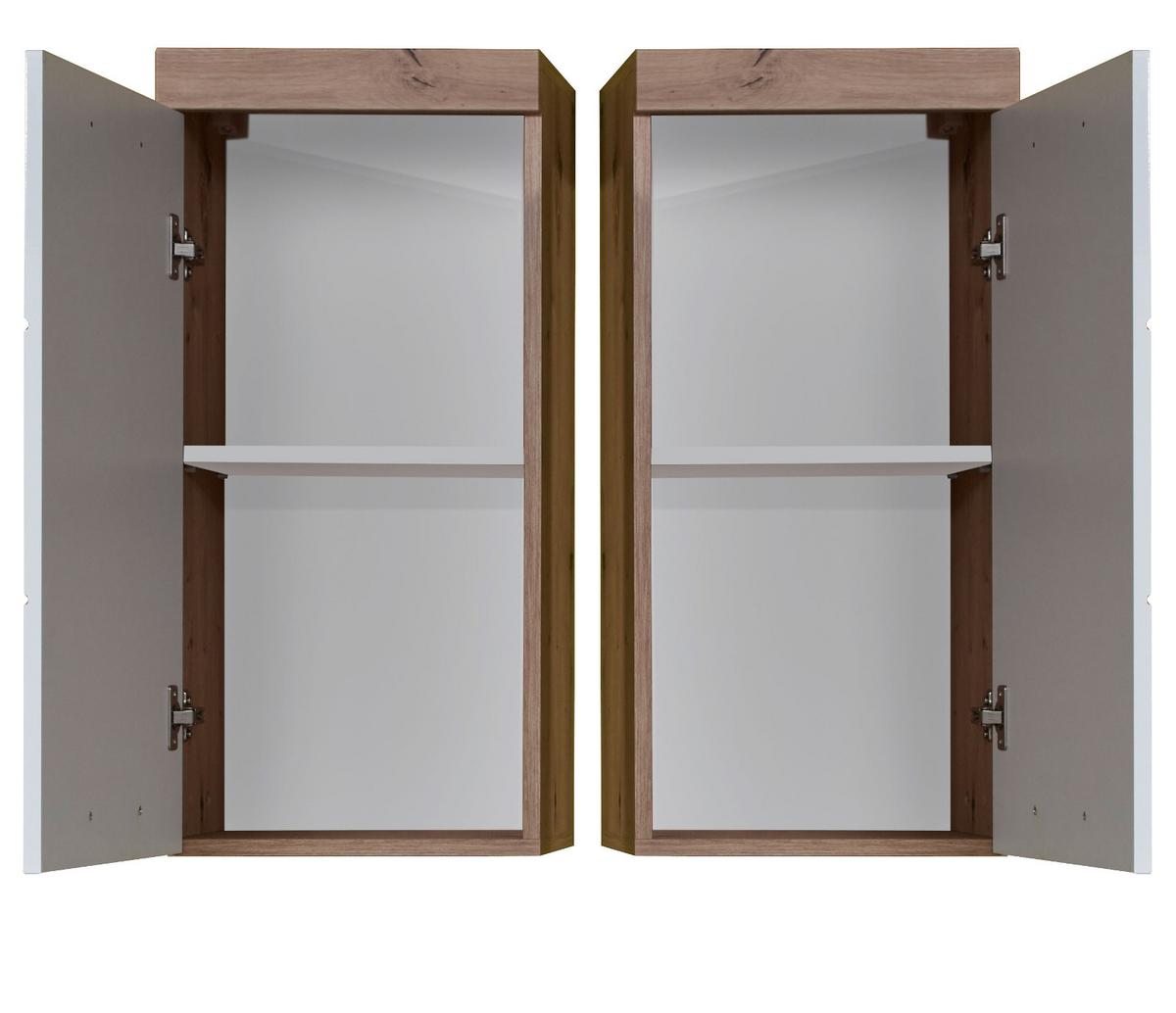 HÄNGESCHRANK weiß Hochglanz, Asteiche 37 x 77 cm, Badschrank hängend - Eichefarben/Weiß, Holzwerkstoff/Kunststoff (37/77/23cm) - Top.Furn