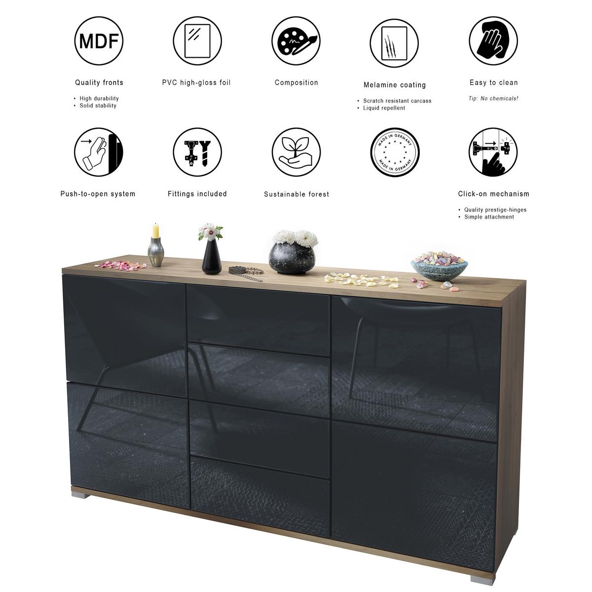 SIDEBOARD Rova Weiß Hochglanz - Weiß Hochglanz, Holzwerkstoff (138.5/75.5/35cm) - Vladon