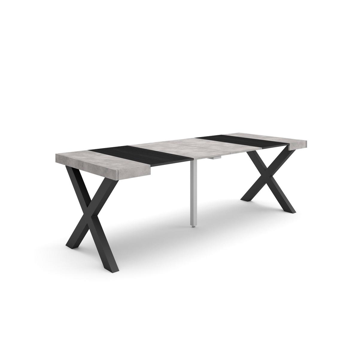 KONSOLENTISCH ausziehbar 58 bis 222cm, für 10 Gäste, zementgrau, 90/58/73cm - Schwarz/Grau, Holzwerkstoff (90/222/73cm) - Skraut Home