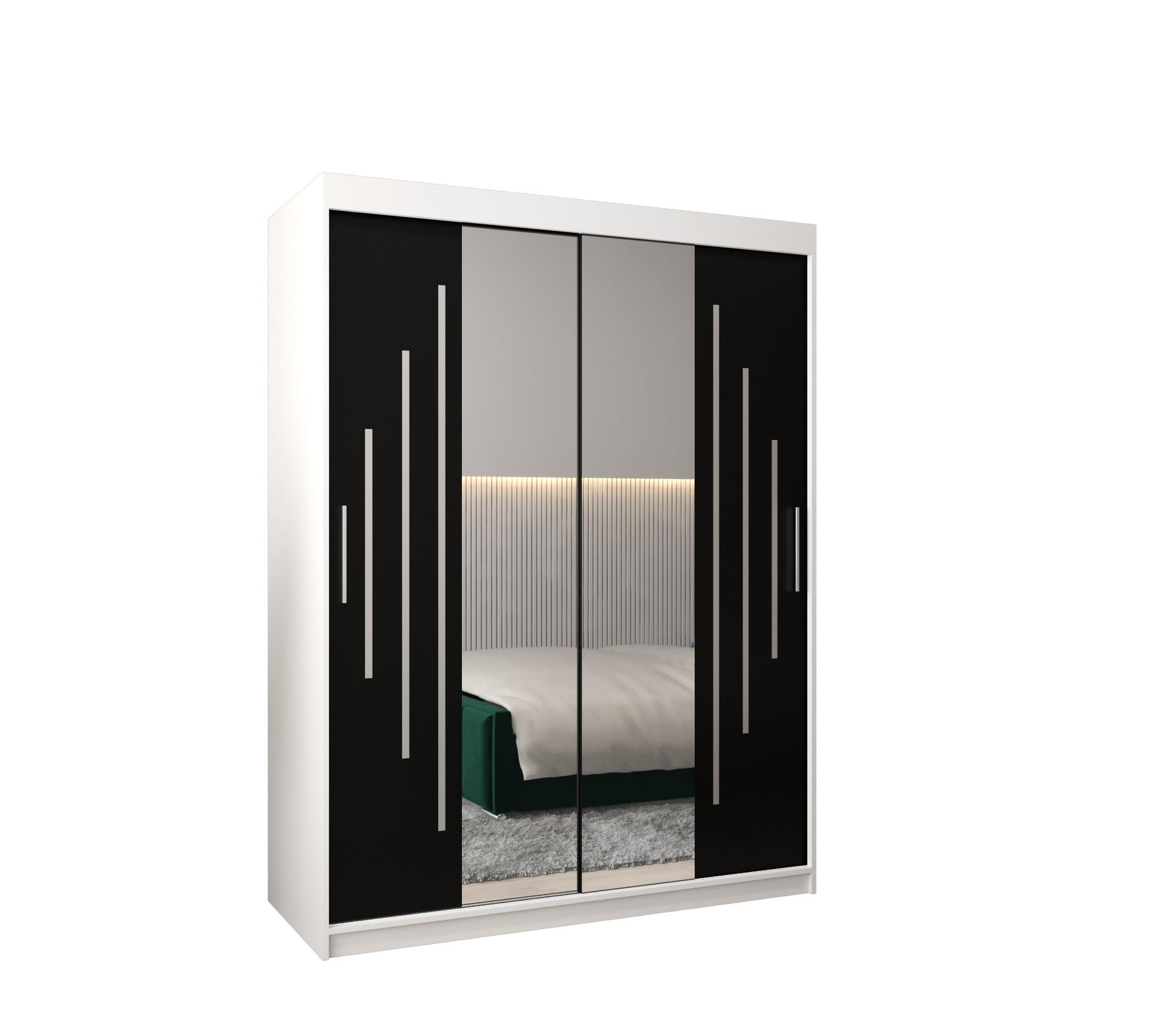 SCHWEBETÜRENSCHRANK 200/150/62 2-türig - Silberfarben/Schwarz, Holz/Kunststoff (150/200/62cm) - Abiks Möbel