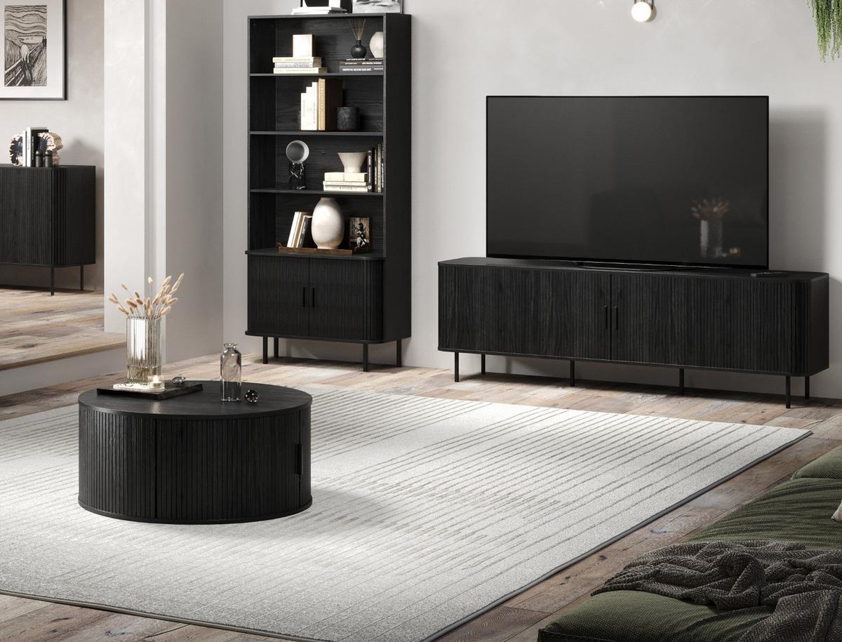 COUCHTISCH Esche schwarz rund 80 cm, Beistelltisch mit Stauraum - Schwarz, Holzwerkstoff/Kunststoff (80/80/36cm) - Top.Furn