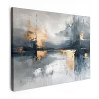 LEINWANDBILD Kunst - Grau - Gold - Abstrakt Wandbilder 80x60 cm - Dunkelgrau, Textil (80/60cm) - MuchoWow
