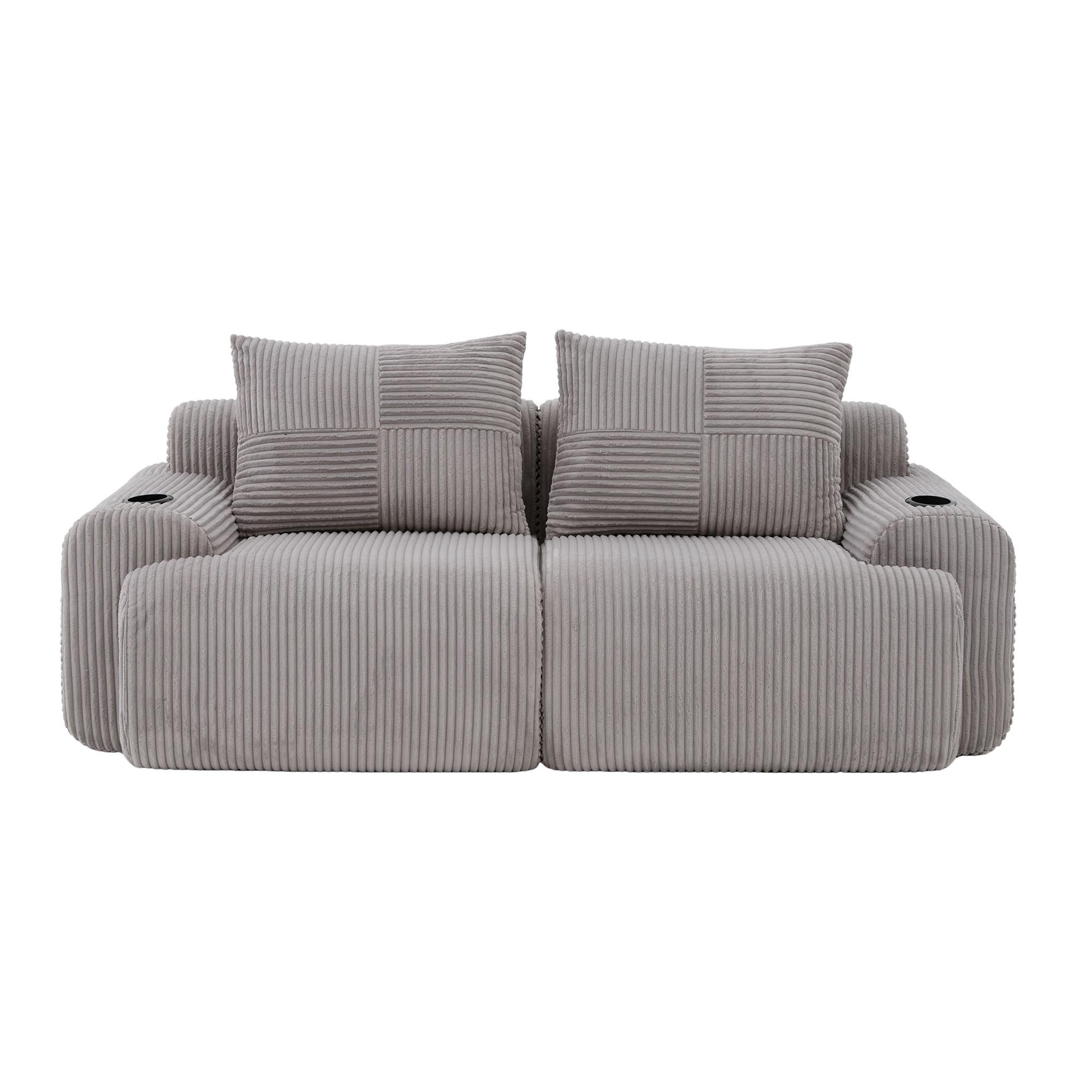 2-SITZER SOFA Modulares Mit Getränkehalter & Stauraum - Hellgrau, Textil (200/80/99cm) - Urban Meuble