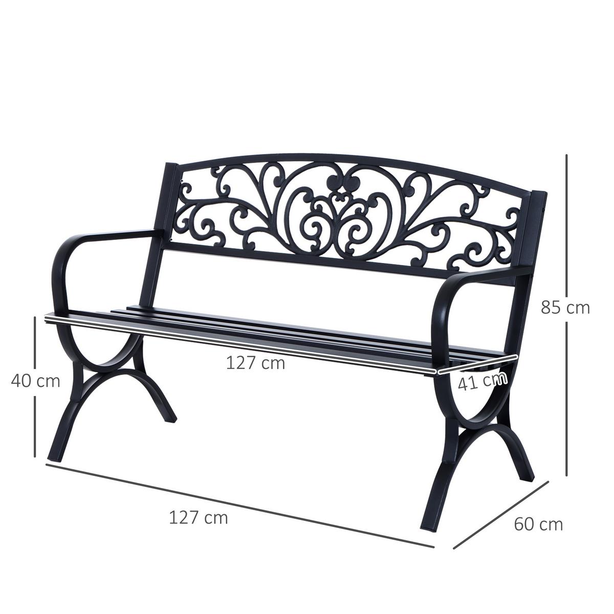 GARTENBANK, 127x60x85 cm, Metall, Schwarz - Schwarz, Metall (60/85/127cm) - Outsunny