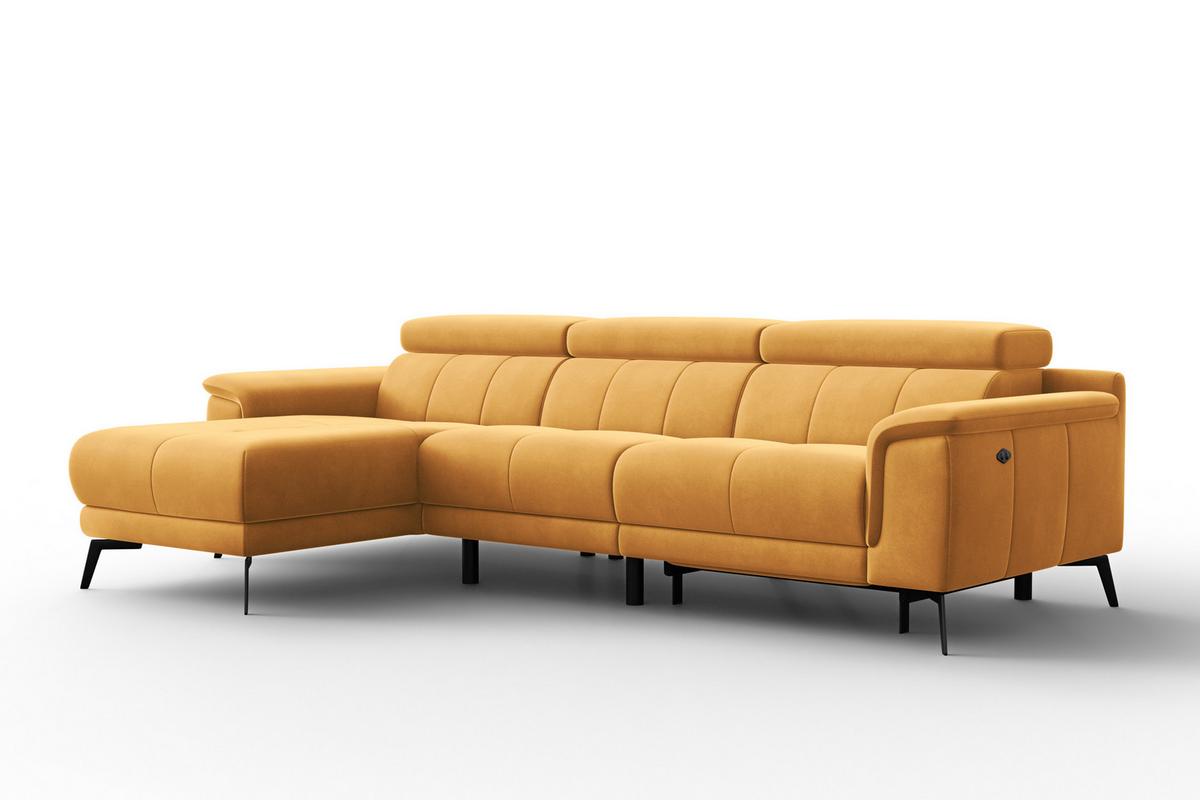 ECKSOFA FIERO 4-Sitzer LINKS, Gelber Veloursstoff - Gelb/Schwarz, Holz/Textil (288/170cm) - Courtois Laville
