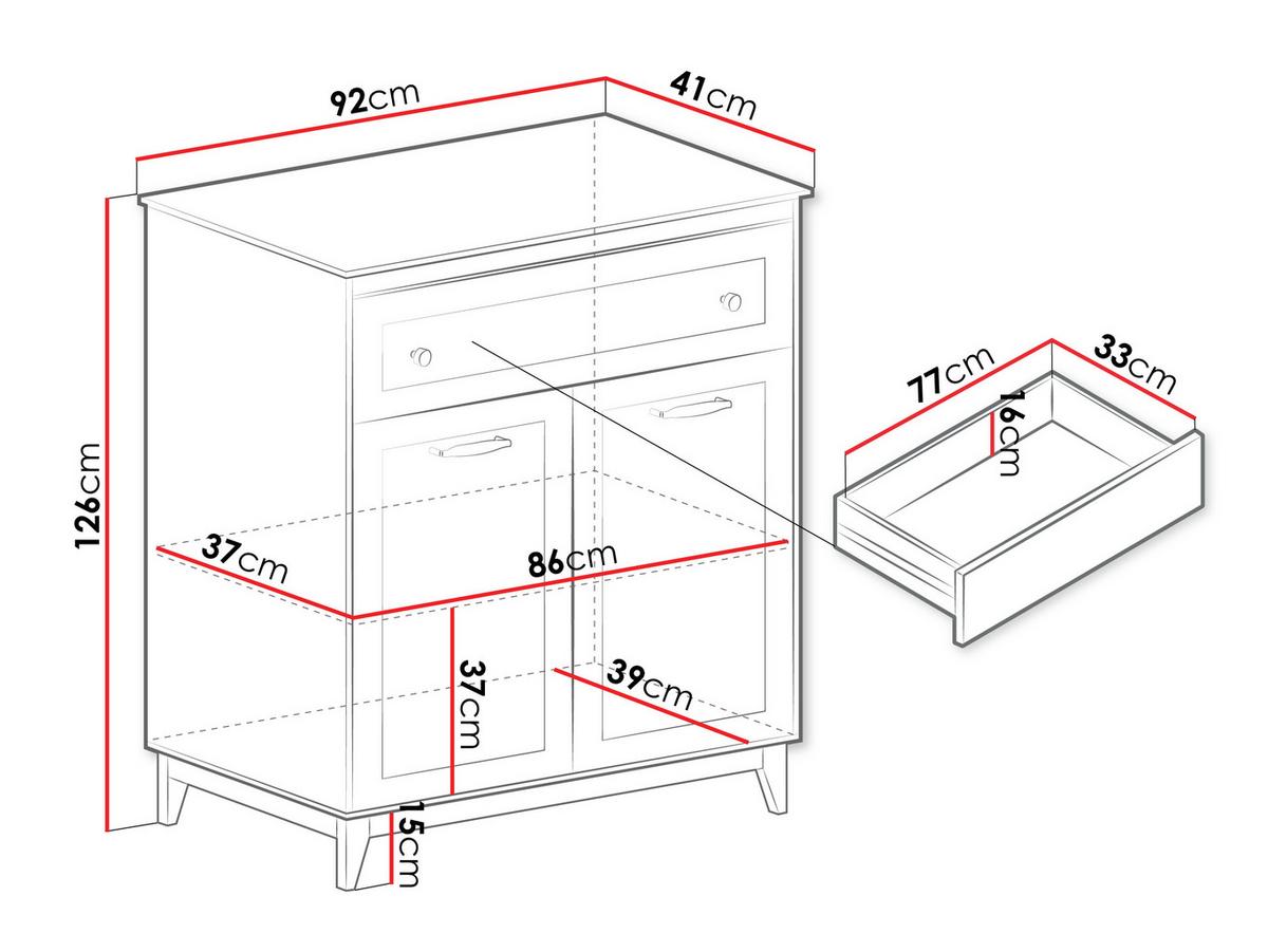 KOMMODE Windsor W-04 - Kaschmir/Eichefarben, Holz/Holzwerkstoff (92/126/41cm) - MIRJAN24