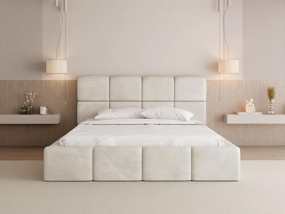 POLSTERBETT Tivio mit Bettkasten, Creme Samt 120x200 cm - Birkefarben/Creme, Holzwerkstoff/Kunststoff (120/200cm) - WFL GROUP