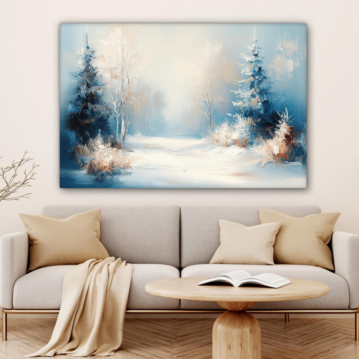 LEINWANDBILD Wald - Winter - Natur - Abstrakt - Schnee XXL 150x100 cm - Weiß, Textil (150/100cm) - MuchoWow