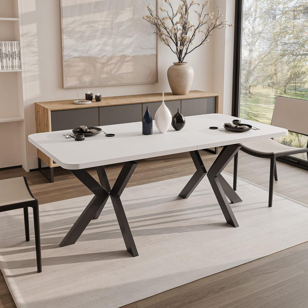 AUSZIEHTISCH DANTON 200/100/76 cm, Schwarz / Weiß - Schwarz/Weiß, Holzwerkstoff/Metall (100/200/76cm) - Idohome