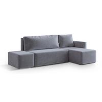 ECKSOFA VELOTTI R-S Grau Plüsch-Stoff mit Schlaffunktion - Grau, Holz (261/143cm) - MASSENO
