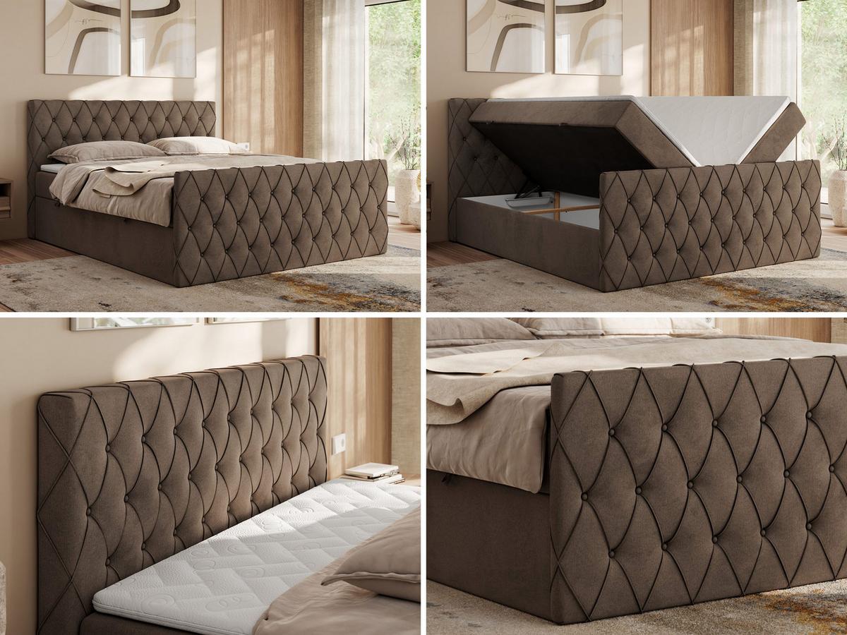BOXBETT MIREN DUO 140/200 - Braun Velvet - H3 - Braun, Holz/Textil (140/200cm) - MKS