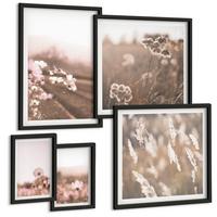 BILDER SET 5er Set - 50x50 cm & 20x30 cm & 40x60 cm Schwarzer Rahmen - Wildblumen auf den Wiesen im Sommer - Schwarz, Kunststoff (40/60cm) - TULUP