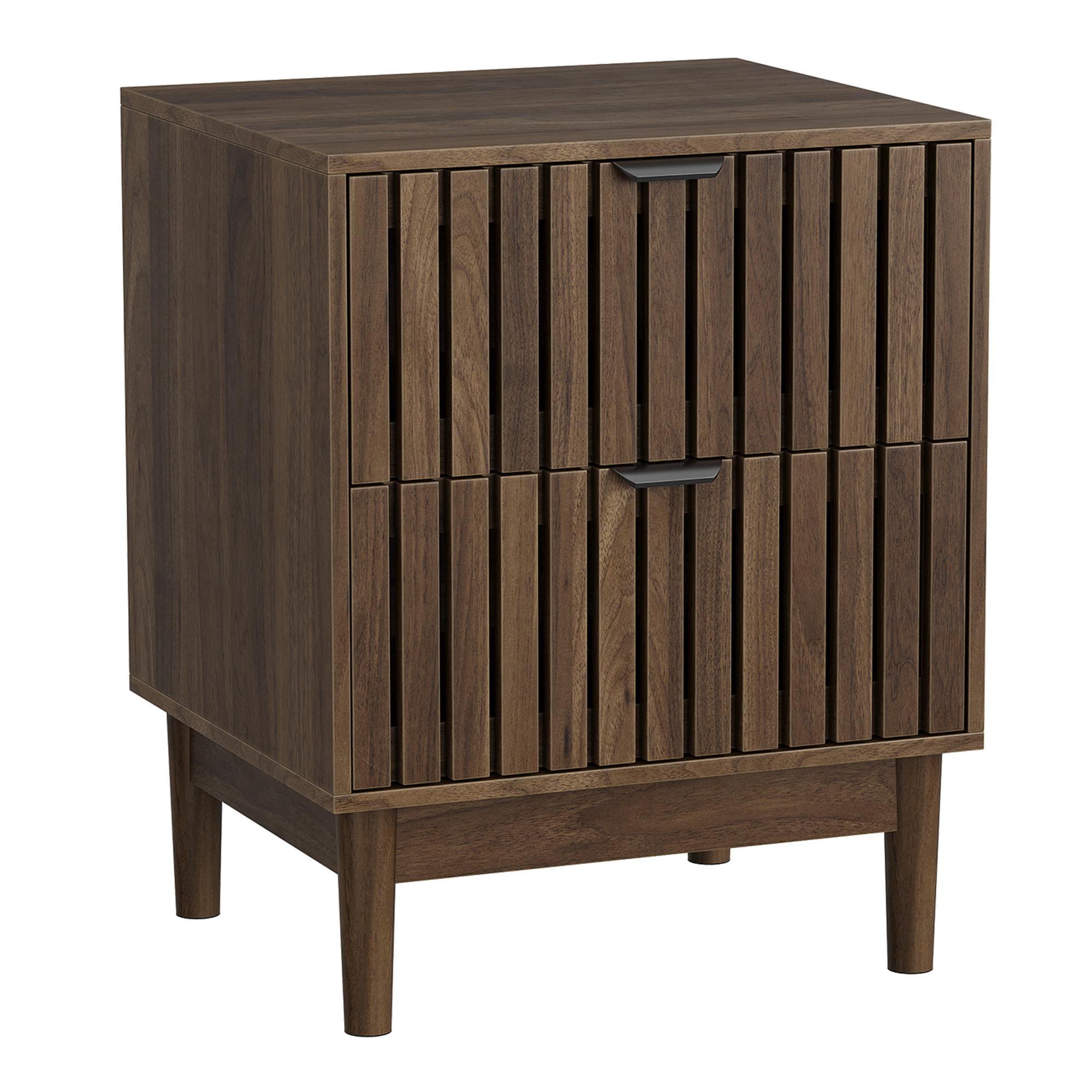 NACHTTISCH in walnuss-optik mit latten-design, 2 schubladen und massivholzbeinen - Walnussfarben, Holzwerkstoff (45/56.5/39cm) - Urban Meuble
